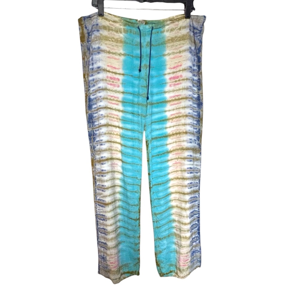 Y2K lucky brand M tie dye striped boho wide leg beach lounge pants vintage indie